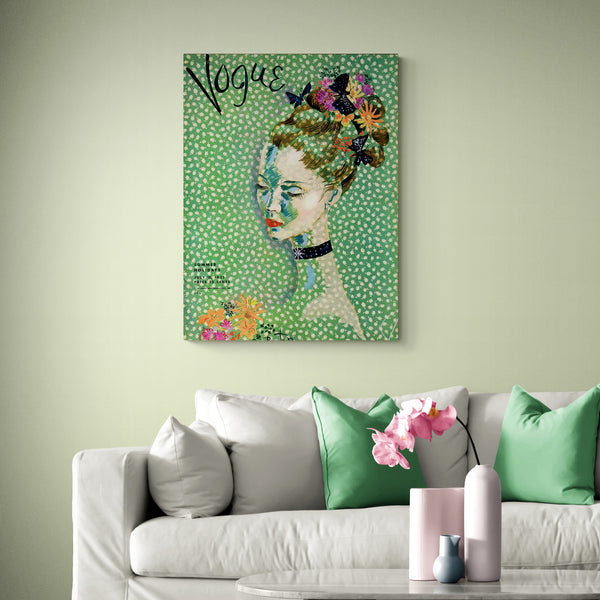 Vogue Cover Vintage Art Deco - 1935 - Female - Green - Canvas Wall Art Framed Print - Various Sizes