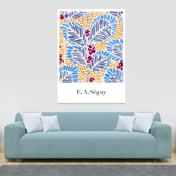 Yellow Blue Flower Pattern - Vintage - by E. A. Seguy - Canvas Wall Art Framed Print - Various Sizes