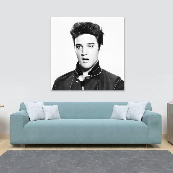 Young Elvis Presley - Black and White Photo - Square - Framed Canvas Wall Art Print - Various Sizes