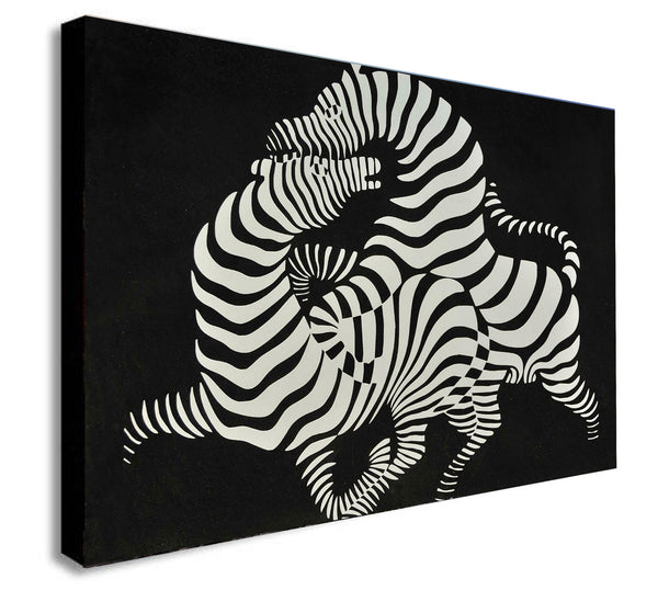 Zebras Abstract by Victor Vasarely - Canvas Wall Art Framed Print - Various Sizes