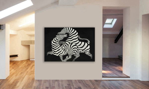 Zebras Abstract by Victor Vasarely - Canvas Wall Art Framed Print - Various Sizes