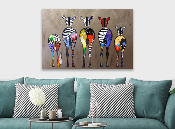 Zebra Abstract Colourful - Canvas Wall Art Framed Print - Various Sizes