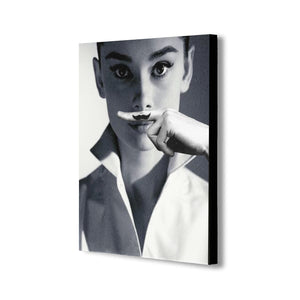 Audrey Hepburn - Moustache - Canvas Wall Art Framed Print - Various Sizes - Canvas Wall Art Framed Print - Various Sizes