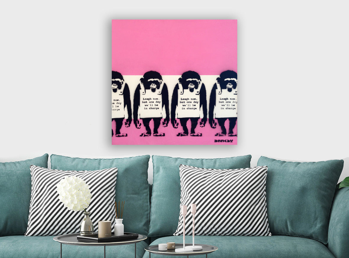 Banksy Canvas Wall Art Framed Print Graffiti - Laugh Now - Various Sizes
