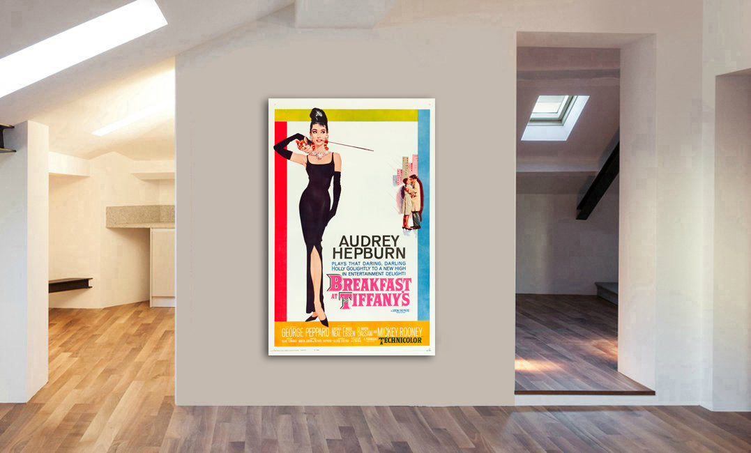Audrey Hepburn - Breakfast at Tiffany's Movie Art - Canvas Wall Framed Print - Various Sizes