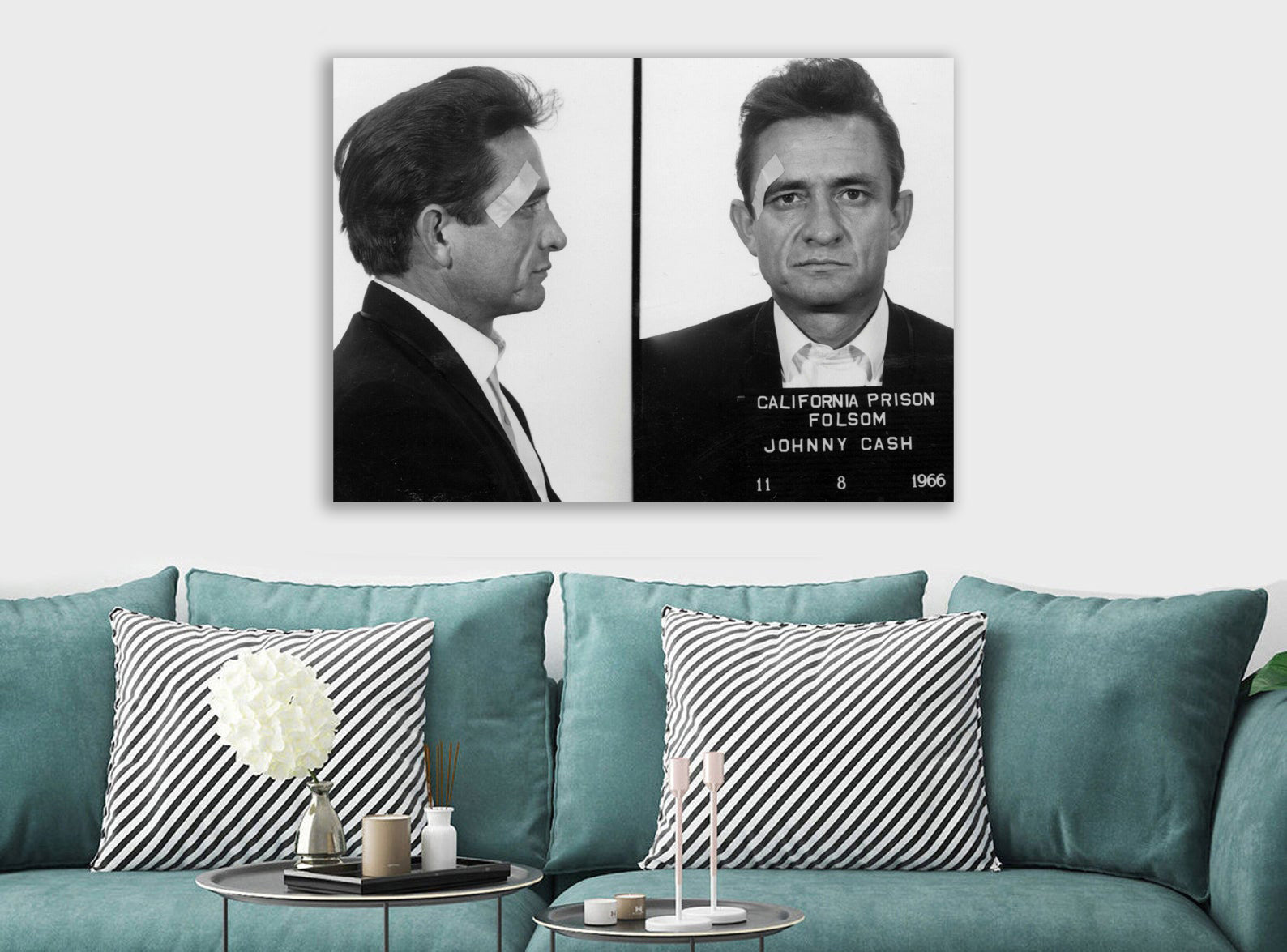 Johnny Cash Police Mugshot - Canvas Wall Art Framed Print - Various Sizes
