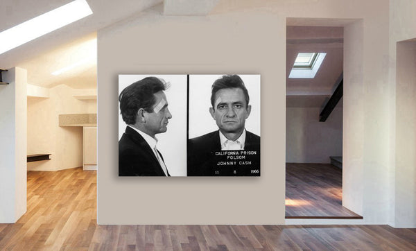 Johnny Cash Police Mugshot - Canvas Wall Art Framed Print - Various Sizes