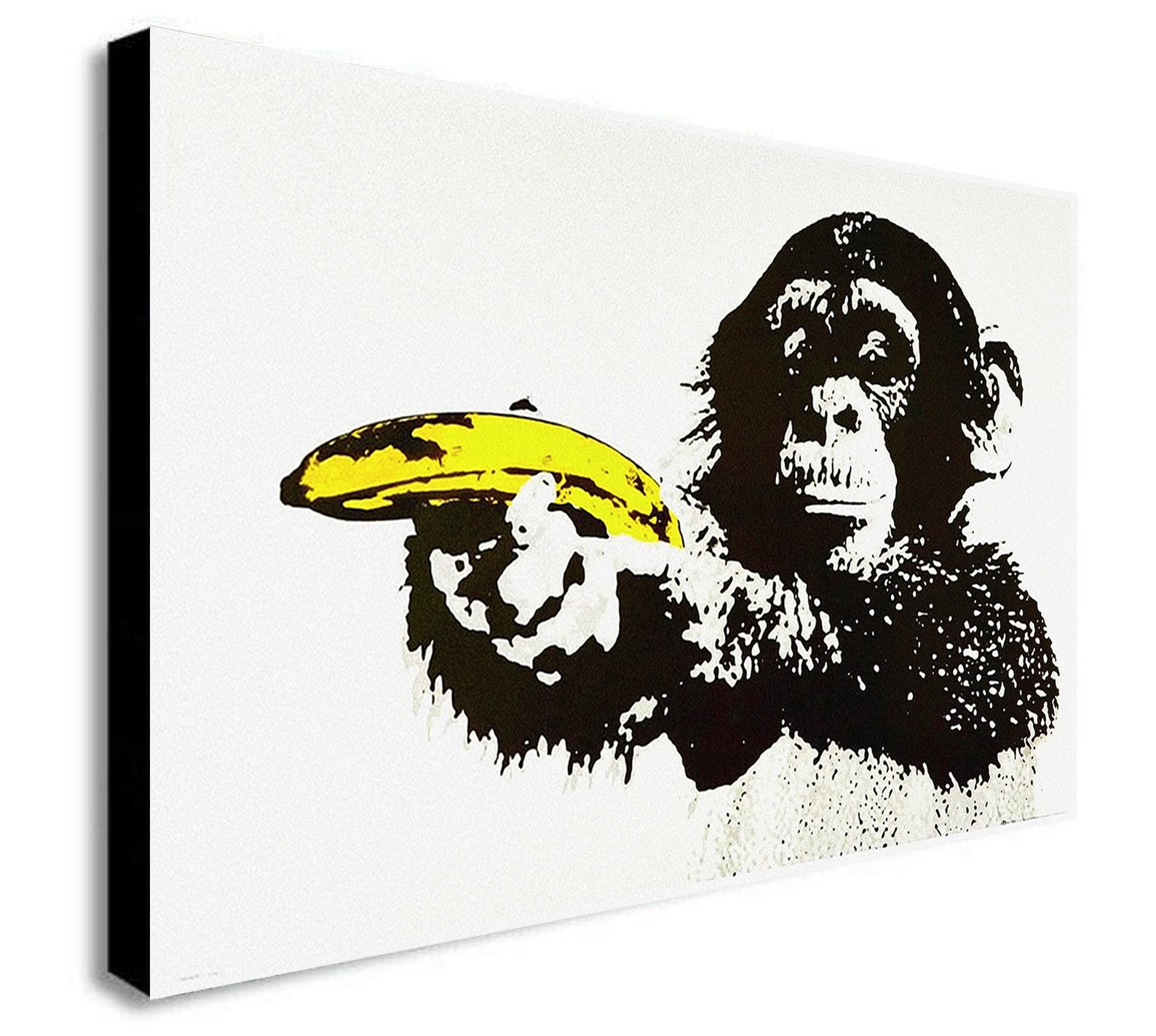 Banksy Chimp Banana Gun - Canvas Wall Art Framed Print- Various Sizes