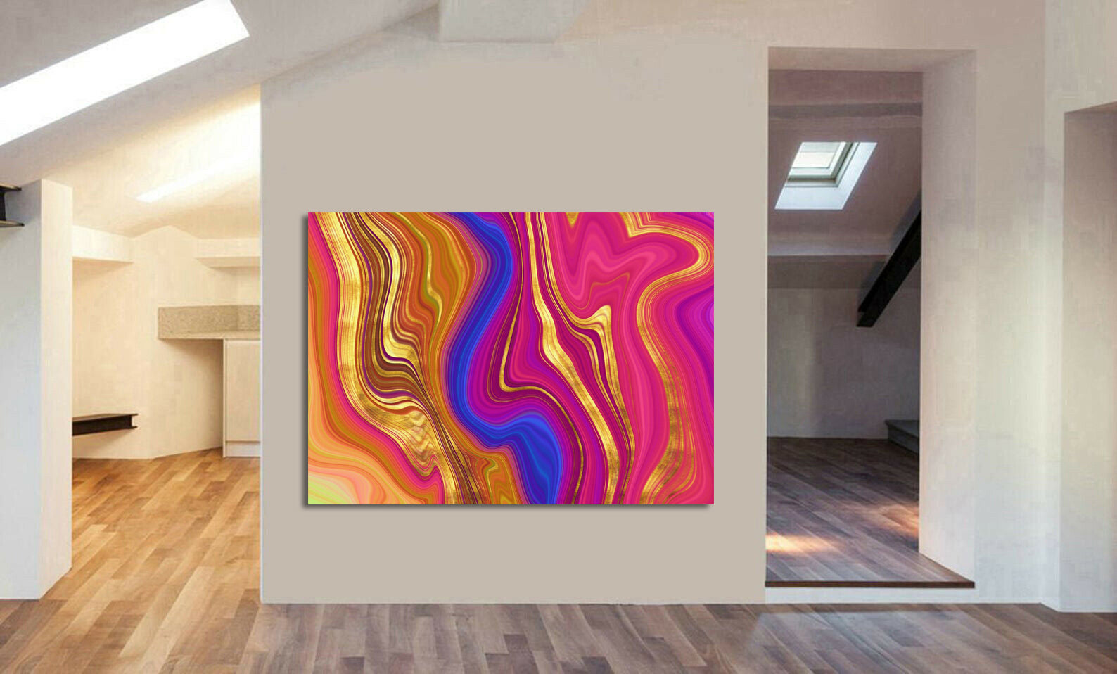 Texture Pink Blue Gold Colour - Canvas Wall Art Framed Print - Various Sizes