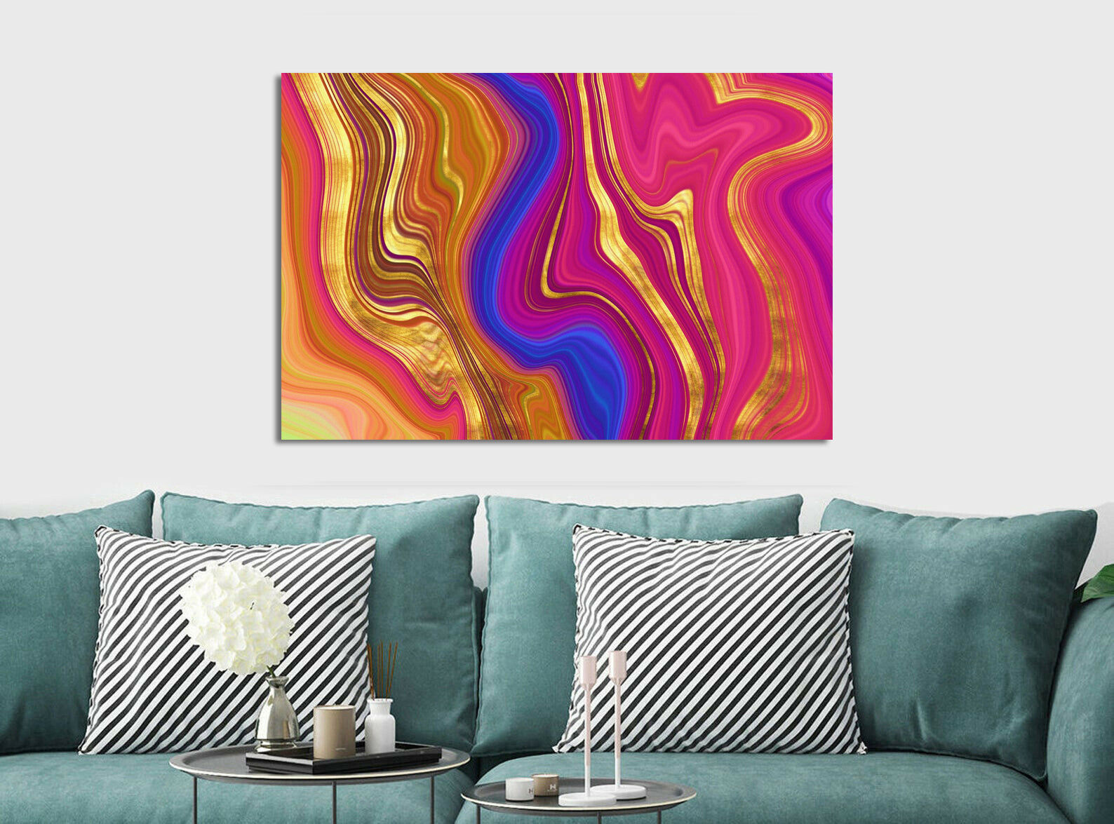 Texture Pink Blue Gold Colour - Canvas Wall Art Framed Print - Various Sizes
