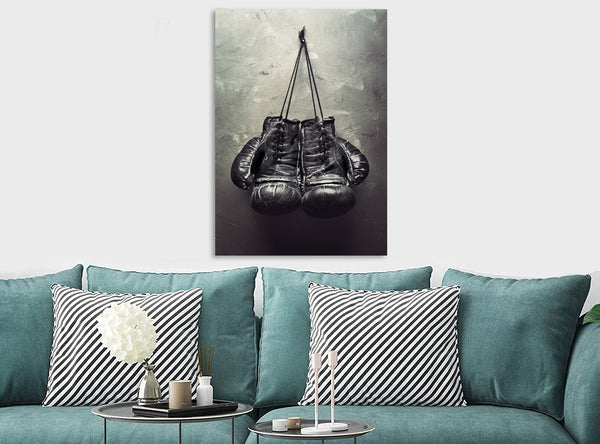Boxing Gloves Vintage - Canvas Wall Art Framed Print - Various Sizes