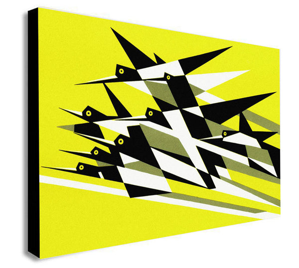 Bird Flight - Yellow - Kauffer - Canvas Wall Art Framed Print - Various Sizes