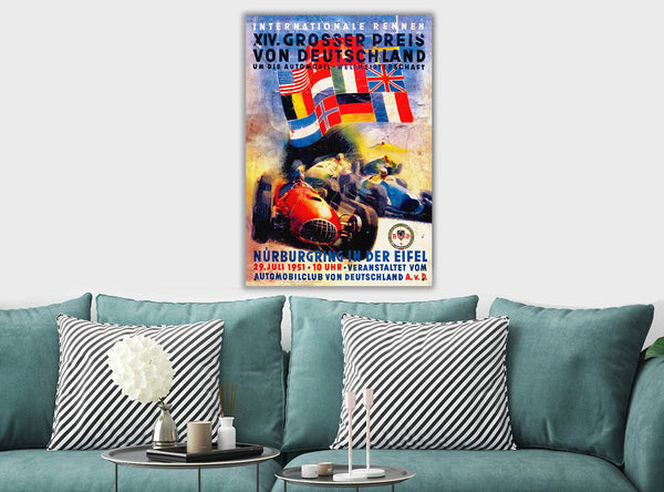 German Grand Prix - 1951 Vintage Motor Racing - Canvas Wall Art Framed Print - Various Sizes