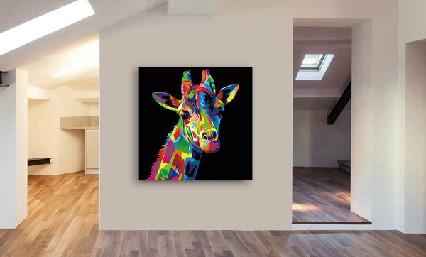 Giraffe Pop Art Multicolour - Canvas Framed Wall Art Print - Various Sizes