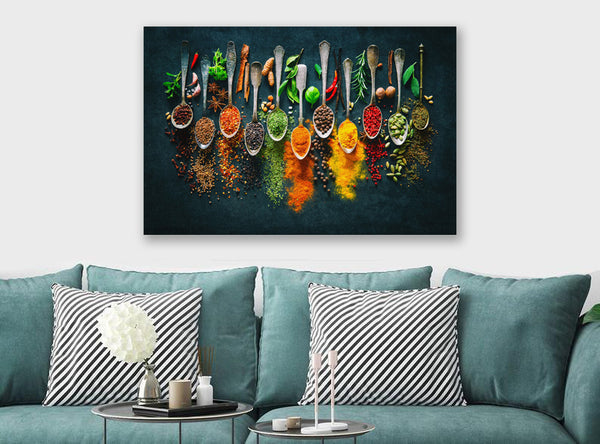 Herbs And Spices Spoons - Canvas Wall Art Framed Print - Various sizes