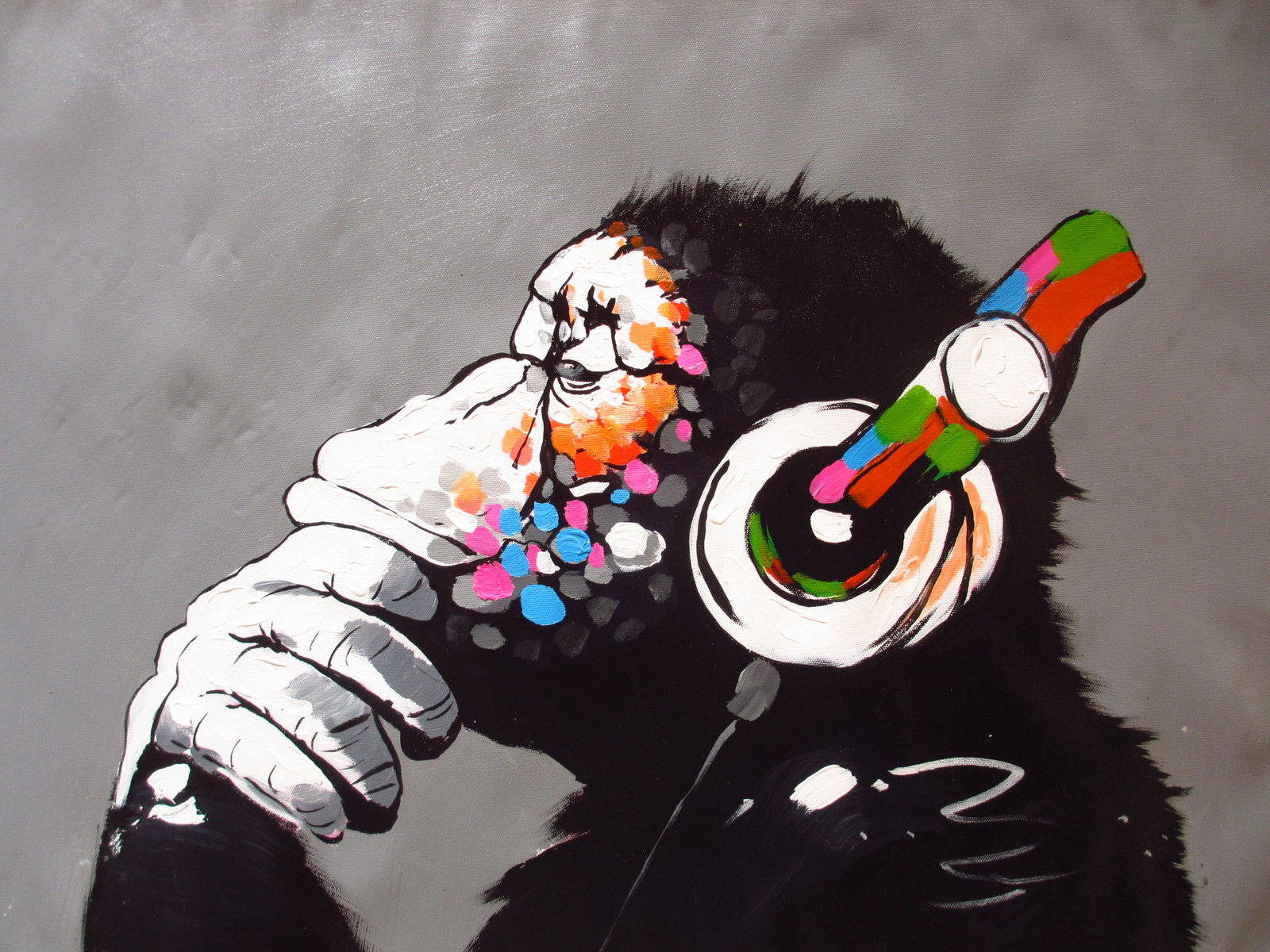Banksy DJ Monkey Gorilla Chimp - Canvas Wall Art Framed Print