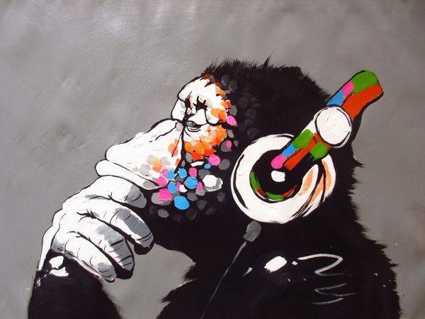 Banksy DJ Monkey Gorilla Chimp - Canvas Wall Art Framed Print- Various Sizes