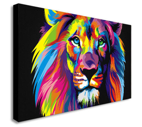 Lion Abstract Pop Art Canvas Wall Art Framed Print - Various Sizes