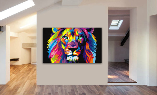 Lion Abstract Pop Art Canvas Wall Art Framed Print - Various Sizes