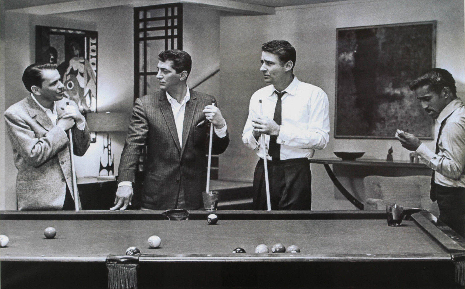 The Rat Pack Playing Pool Canvas Wall Art Framed Print - Various Sizes