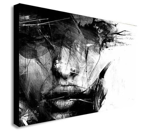 Abstract Black and White Female Face Canvas Wall Art Framed Print - Various Sizes