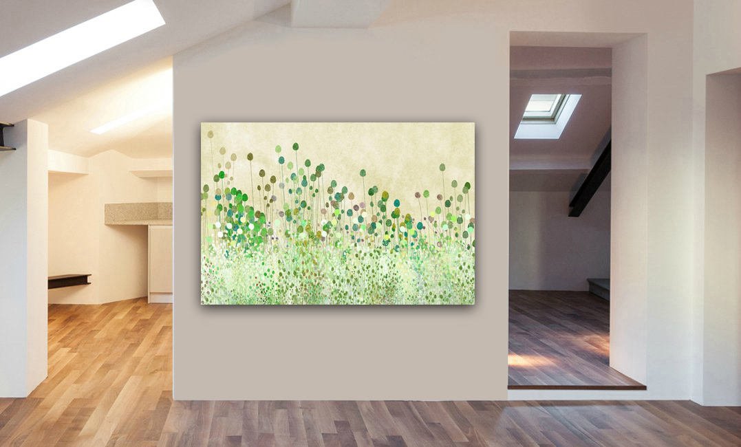 Green Poppy Buds Abstract Canvas Wall Art Print - Various Sizes