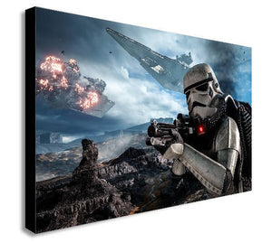 Storm Trooper Battle Star Wars Canvas Wall Art Framed Print - Various Sizes