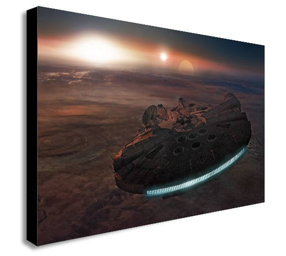 Millenium Falcon Star Wars Movie Planet Canvas Wall Art Framed Print - Various Sizes