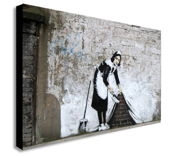 Banksy Maid Sweeping Canvas Wall Art Framed Print - Various Sizes
