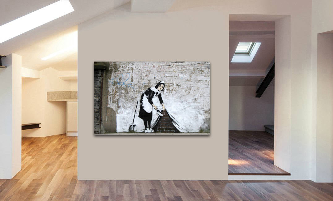 Banksy Maid Sweeping Canvas Wall Art Framed Print - Various Sizes