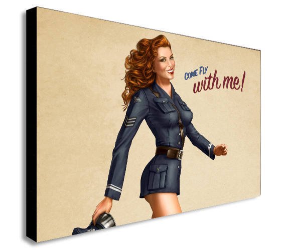 Come Fly With Me Pinup Girl Retro Canvas Wall Art Print - Various Sizes