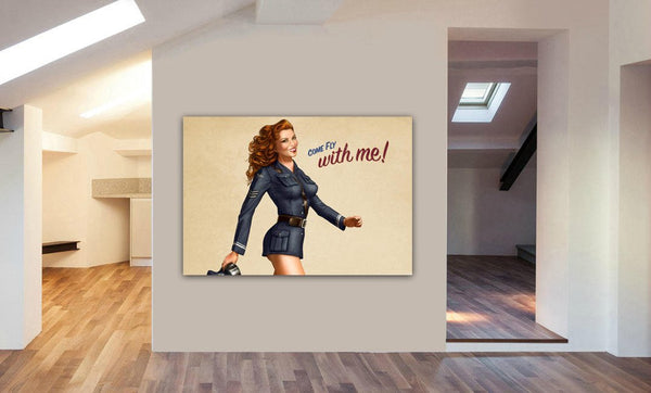 Come Fly With Me Pinup Girl Retro Canvas Wall Art Print - Various Sizes