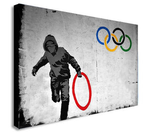 Banksy Olympic Rings Thug Thief Canvas Wall Art Framed Print - Various Sizes