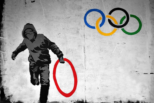 Banksy Olympic Rings Thug Thief Canvas Wall Art Framed Print - Various Sizes
