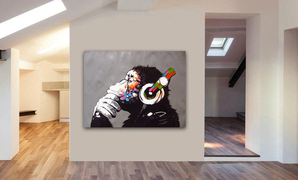 Banksy DJ Monkey Gorilla Chimp - Canvas Wall Art Framed Print- Various Sizes