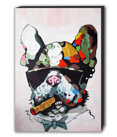 French Bulldog Smoking Abstract Canvas Wall Art Framed Print - Various Sizes