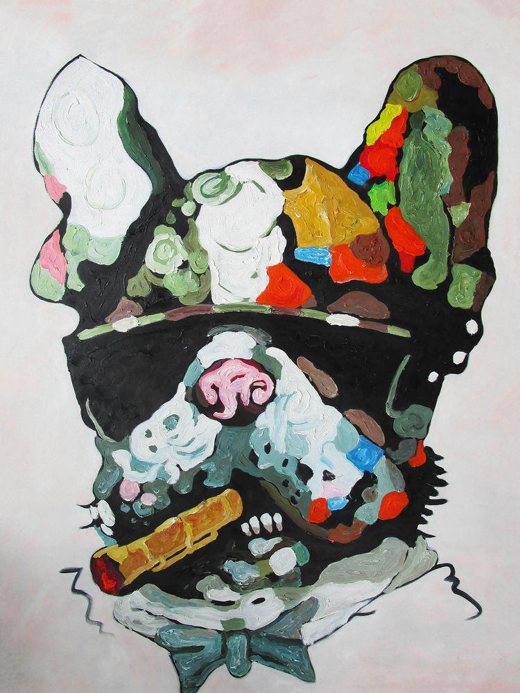 French Bulldog Smoking Abstract Canvas Wall Art Framed Print - Various Sizes