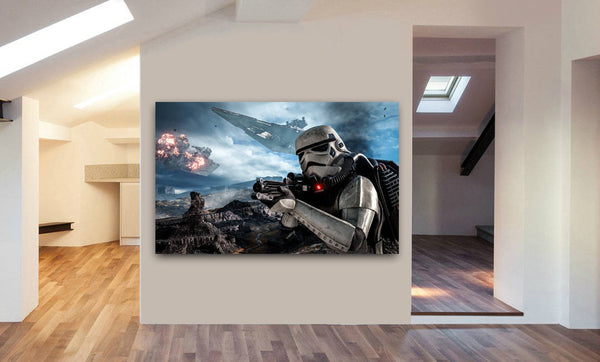 Storm Trooper Battle Star Wars Canvas Wall Art Framed Print - Various Sizes