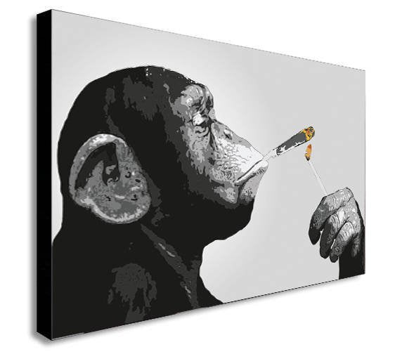 Monkey Chimp Smoking Spliff Canvas Wall Art Framed Print - Various Sizes