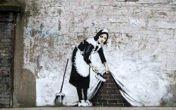 Banksy Maid Sweeping Canvas Wall Art Framed Print - Various Sizes