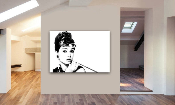 Audrey Hepburn Black And White Canvas Wall Art Print - Various Sizes