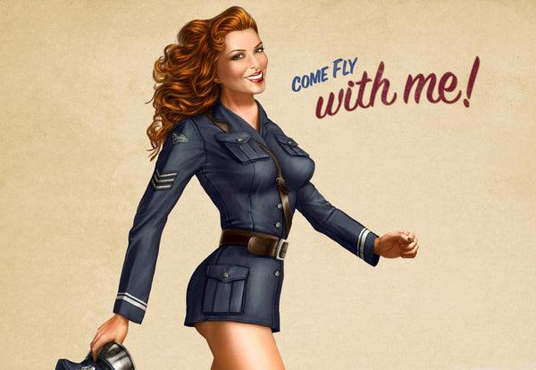 Come Fly With Me Pinup Girl Retro Canvas Wall Art Print - Various Sizes
