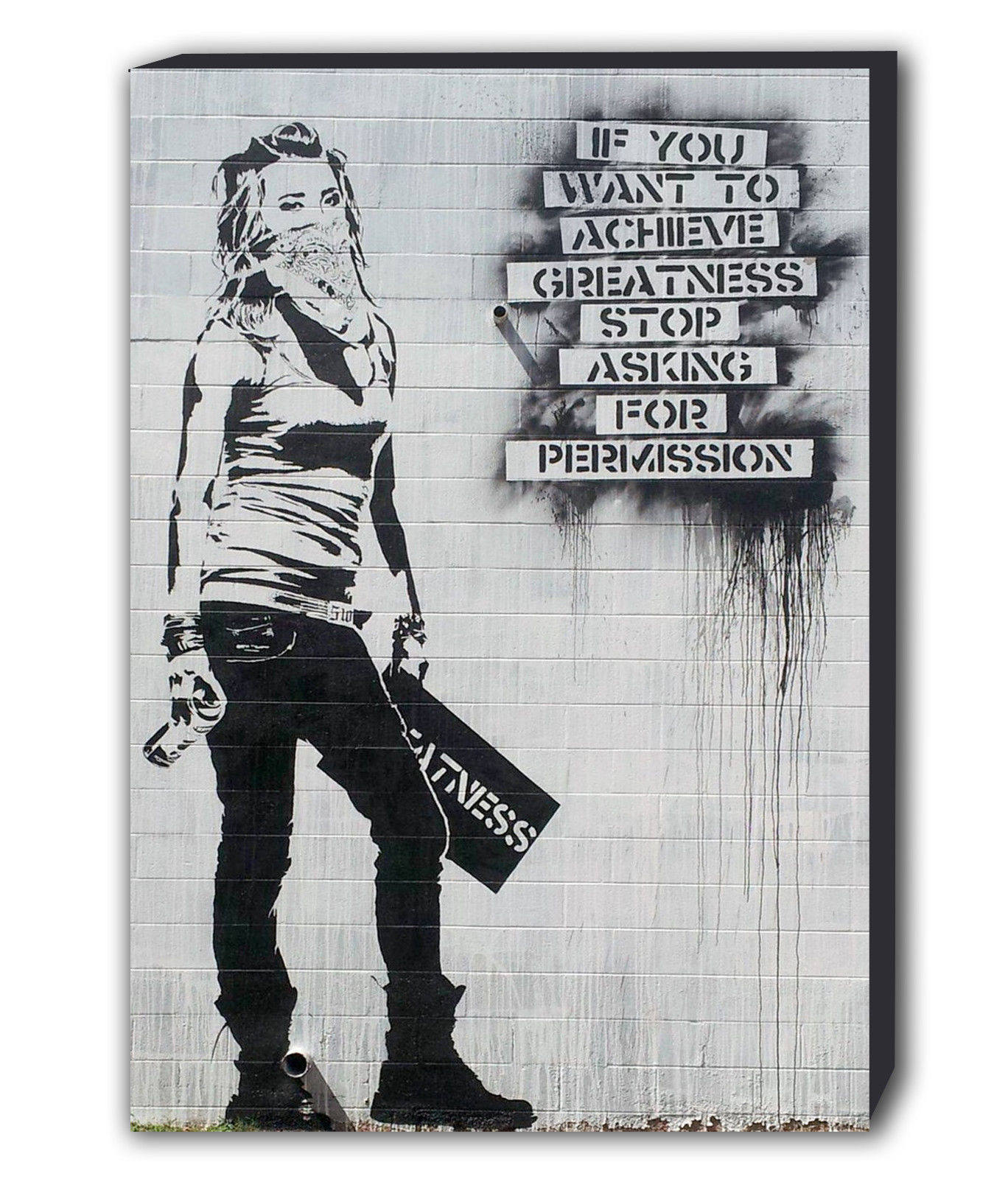 Banksy Achieve Greatness Masked Girl Canvas Wall Art Framed Print