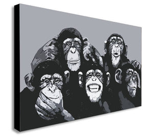 Monkey Chimps Family Selfie Canvas Wall Art Framed Print - Various Sizes