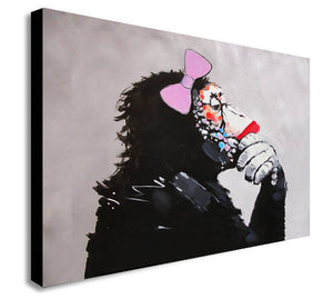 Banksy Female Monkey Gorilla Chimp Thinker Canvas Wall Art Print