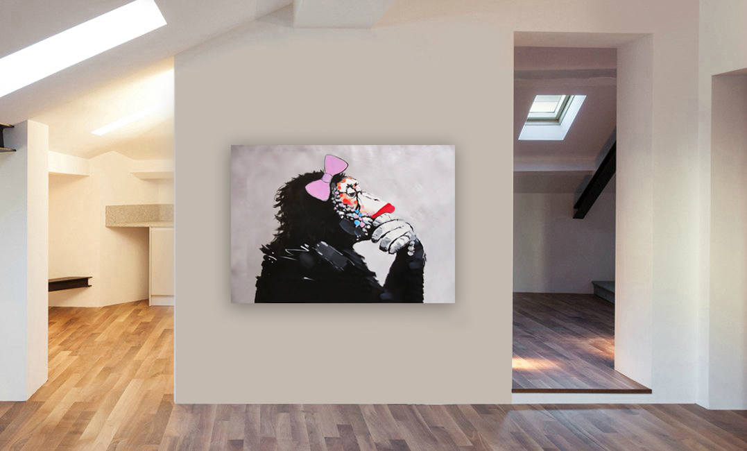 Banksy Female Monkey Gorilla Chimp Thinker Canvas Wall Art Print