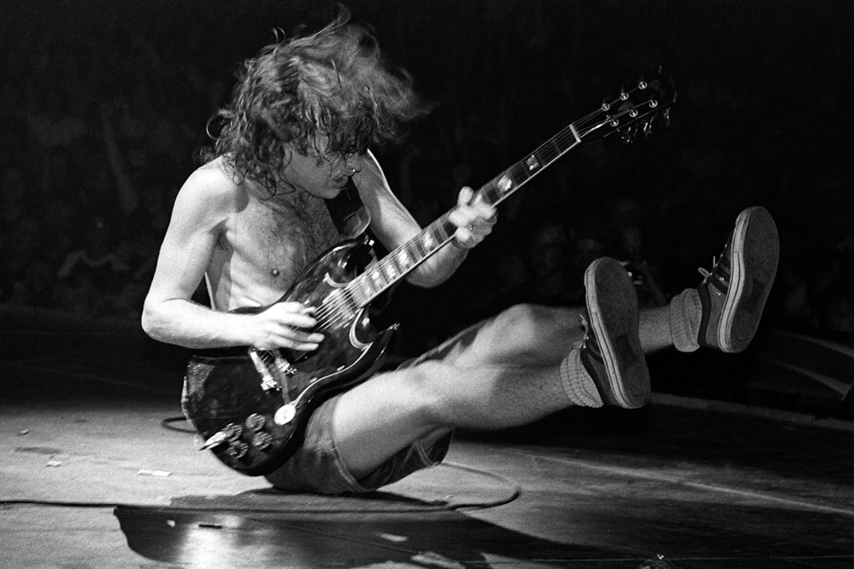 Angus Young - ACDC Live - Black And White - Canvas Wall Art Framed Print - Various Sizes