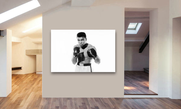 Muhammad Ali - Young Black and White Canvas Wall Art Framed Print - Various Sizes