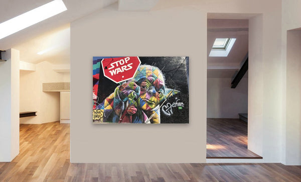 YODA - Stop Wars - Banksy Style - Canvas Wall Art Print - Various Sizes