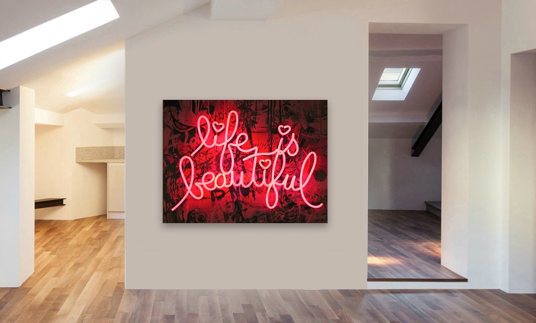 Life Is Beautiful Neon Lights - Canvas Wall Art Print - Various Sizes